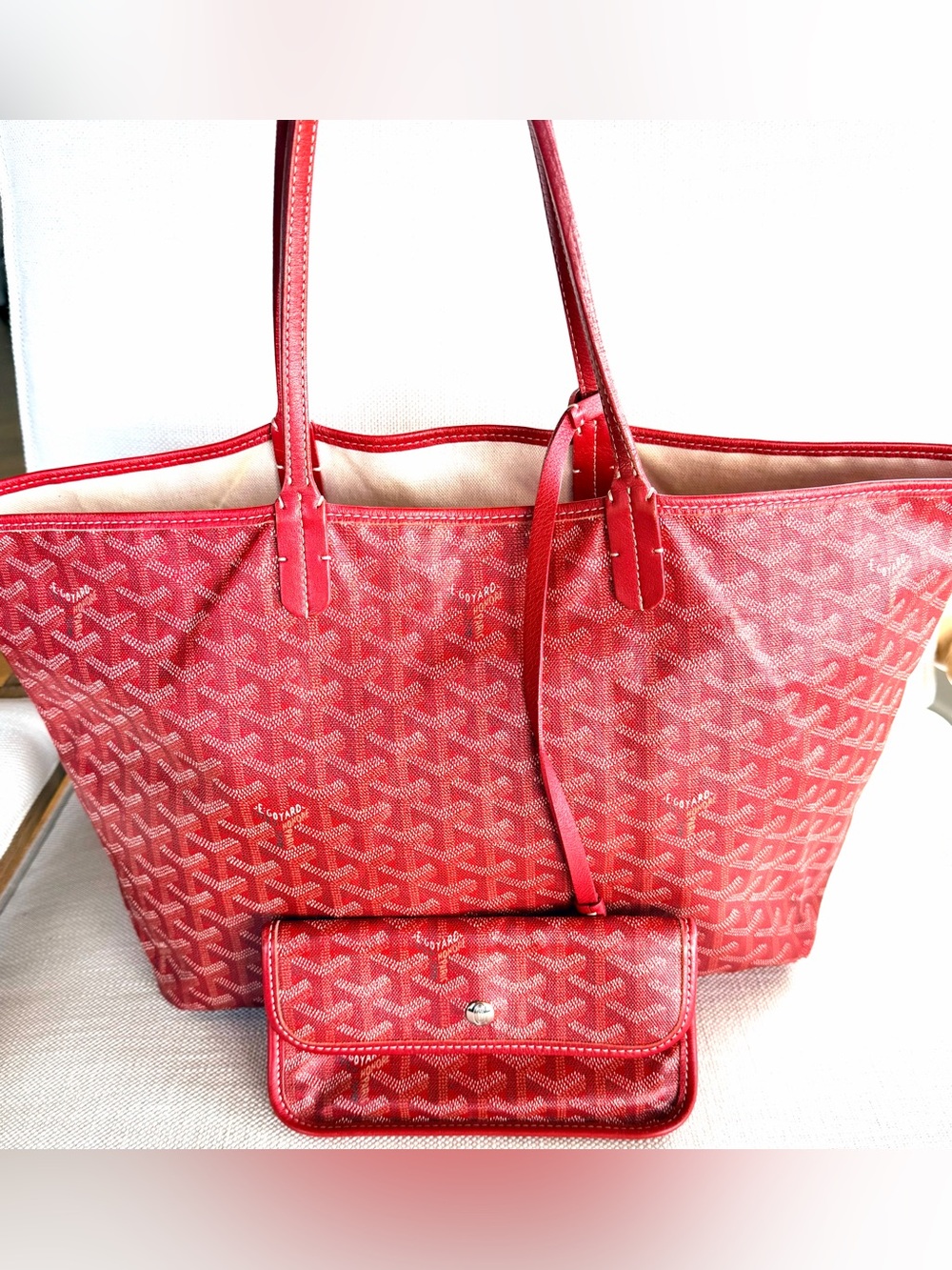 GOYARD Saint Louis PM Red Goyardine Tote Bag + Pouch - Picture 2 of 16